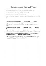 English Worksheet: Prepositions of time and place