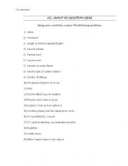 English Worksheet: All About Me Questionairre