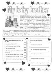 English Worksheet: My baby brother (Reading Comprehension)
