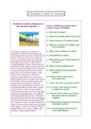 English Worksheet: Carolines visit to France