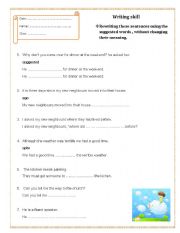 English Worksheet: WRITING SKILL- SENTENCE TRANSFORMATION