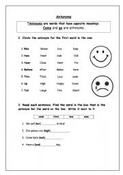 English worksheet: Antonyms