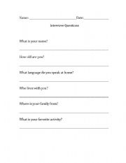 English worksheet: Beginner Interview