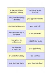 English Worksheet: SPEAKING practice for A2 students - One minute topics