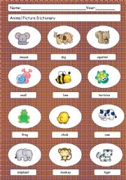 English Worksheet: Animal picture dictionary