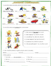 English Worksheet: present continuous simpsons