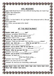 English Worksheet: Mvl message, and At a Restaurant