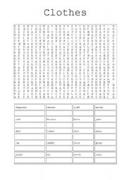 English Worksheet: clothes wordsearch