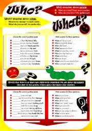 English Worksheet: QUESTION WORDS: WHO & WHAT
