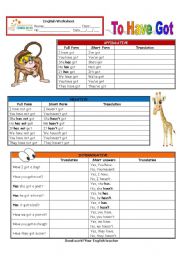 English Worksheet: To Have got