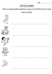 English Worksheet: Action Verbs/ Writing