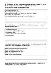 English worksheet: Attaching multiple sentences together using commas and and