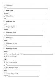 English Worksheet: First Class Questionaire