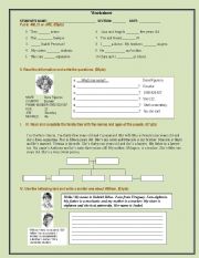 English Worksheet: Worksheet ; verb TO BE