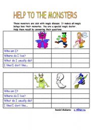 English Worksheet: help to the monsters to remember their daily routines