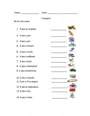 English worksheet: Transport