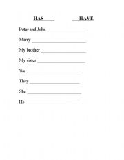 English Worksheet: Have or has