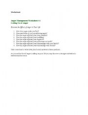 English Worksheet: Anger Management