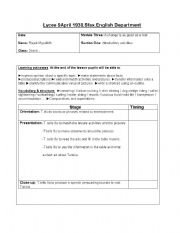 English Worksheet: lesson plan. Tunisian curriculum. secondary 3