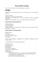 English worksheet: Personal Swot Analysis