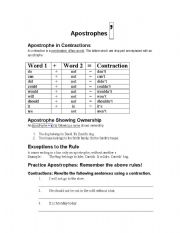 English Worksheet: Apostrophes