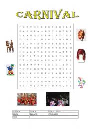 English Worksheet: Carnival wordsearch