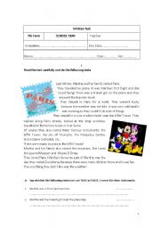 English Worksheet: Test 7thForm  Reading Simple Past