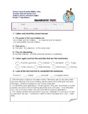 English worksheet: Diagnostic Test 