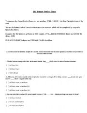 English Worksheet: Future Perfect Tense Grammar + exercise