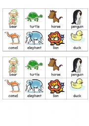 English Worksheet: matching game (animals names)
