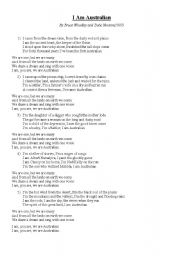 forfremmelse æstetisk gallon I Am Australian song lyrics and explanation of meaning - ESL worksheet by  elapamor