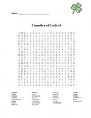 English Worksheet: Counties of Ireland Word Search