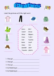 English worksheet: clothes vocabulary for young learners