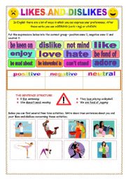 English Worksheet: likes and dislikes 