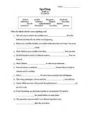 English worksheet: ESL Fill in the blanks with Prefixes