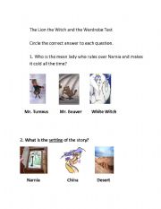 English Worksheet: The Lion the Witch and the Wardrobe