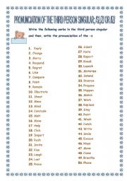 50 VERBS TO PRACTISE THE PRONUNCIATION OF THE THIRD PERSON SINGULAR PRESENT SIMPLE WITH KEY. YOLANDA