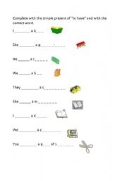 English worksheet: to have school objects