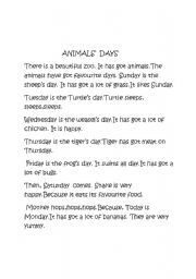 English Worksheet: days of the week with animals