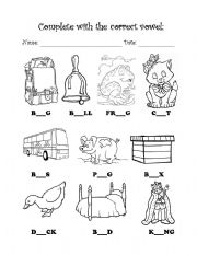 English Worksheet: Short Vowels