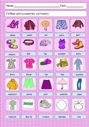 English Worksheet: Clothes and accesories pictionary