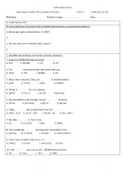 English Worksheet: A.H.W 1 Test
