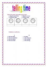 English worksheet: telling time