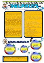 English Worksheet: Reading Comprehension about DOLPHINS