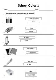 English Worksheet: Classroom Objects Worksheet/ 2 of 3