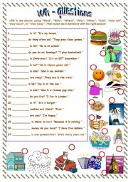 English Worksheet: Wh- questions where when what who how how many how much how old