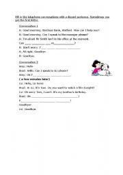 English worksheet: telephone conversation