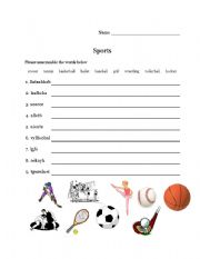 English Worksheet: Sports unscramble