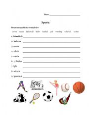English Worksheet: Sports unscramble