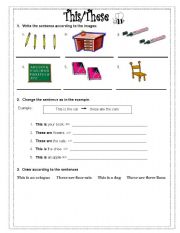 English Worksheet: This/ these and classroom objects